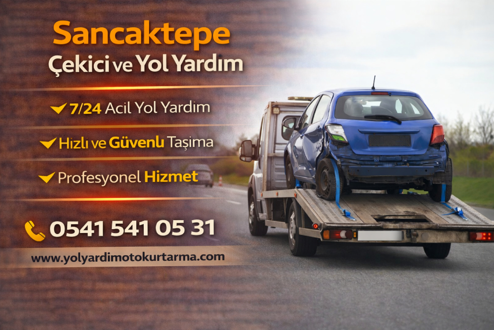 Sancaktepe çekici ve yol yardım hizmeti kapsamında arızalı aracın platformlu çekici ile güvenli şekilde taşınması