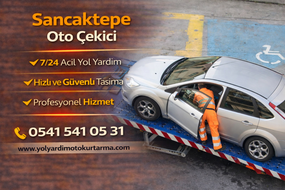 Sancaktepe oto çekici hizmeti kapsamında arızalı aracın platformlu çekici ile güvenli şekilde taşınması