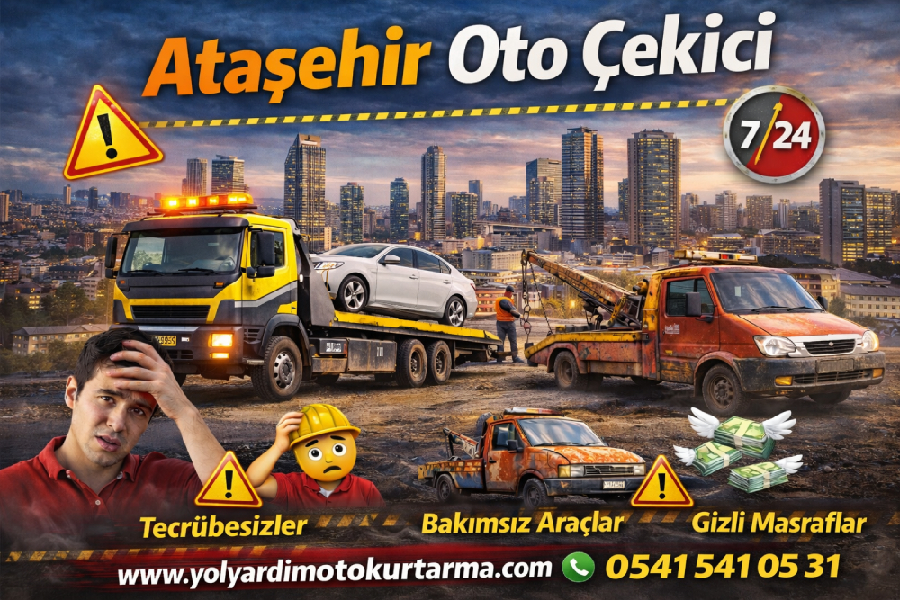 Ataşehir oto çekici hizmeti veren yol yardım aracının arızalı otomobili güvenli şekilde taşımasını gösteren oto çekici görseli