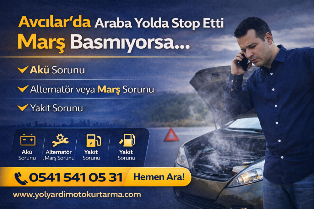 Avcılar’da yolda stop eden ve marş basmayan araç için yol yardım oto kurtarma hizmeti verilen servis görseli