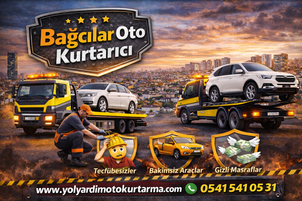 Bağcılar oto kurtarıcı hizmeti veren yol yardım aracının arızalı otomobili güvenli şekilde taşımasını gösteren oto kurtarıcı görseli