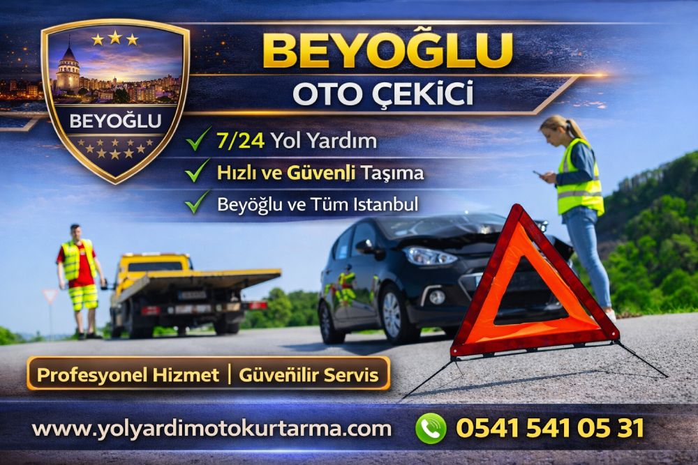 Beyoğlu oto çekici hizmeti ile yolda kalan araç için 7/24 yol yardım ve güvenli çekici desteği