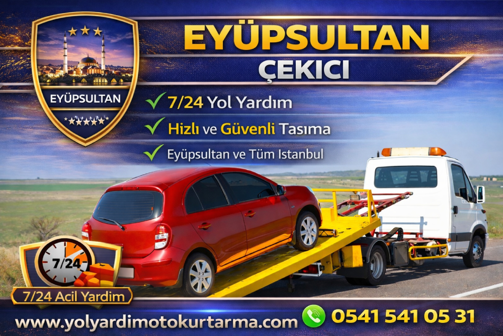 Eyüpsultan çekici hizmeti sunan 7/24 yol yardım ve oto kurtarma aracı