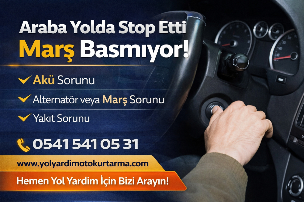 Kartal’da araba yolda stop ettiğinde marş basmaması sorununu ve yol yardım desteğini gösteren oto kurtarma görseli