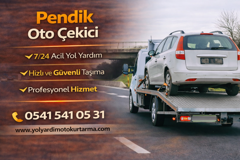 Pendik oto çekici hizmeti veren araç, yolda arızalı otomobil taşıma işlemi