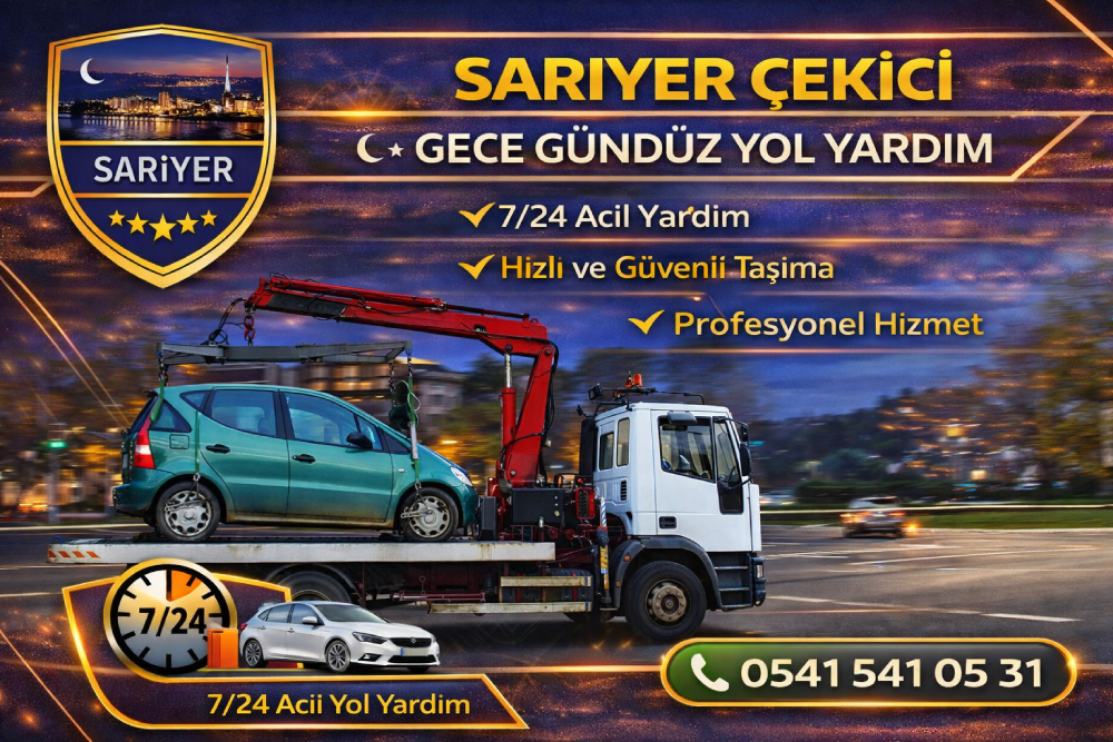 Sarıyer’de gece gündüz yol yardım ve oto çekici hizmeti veren kurtarıcı aracı
