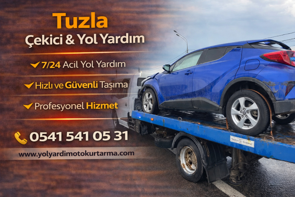 Tuzla çekici yol yardım hizmeti ile arızalı aracın platform çekiciye güvenli şekilde yüklenmesi