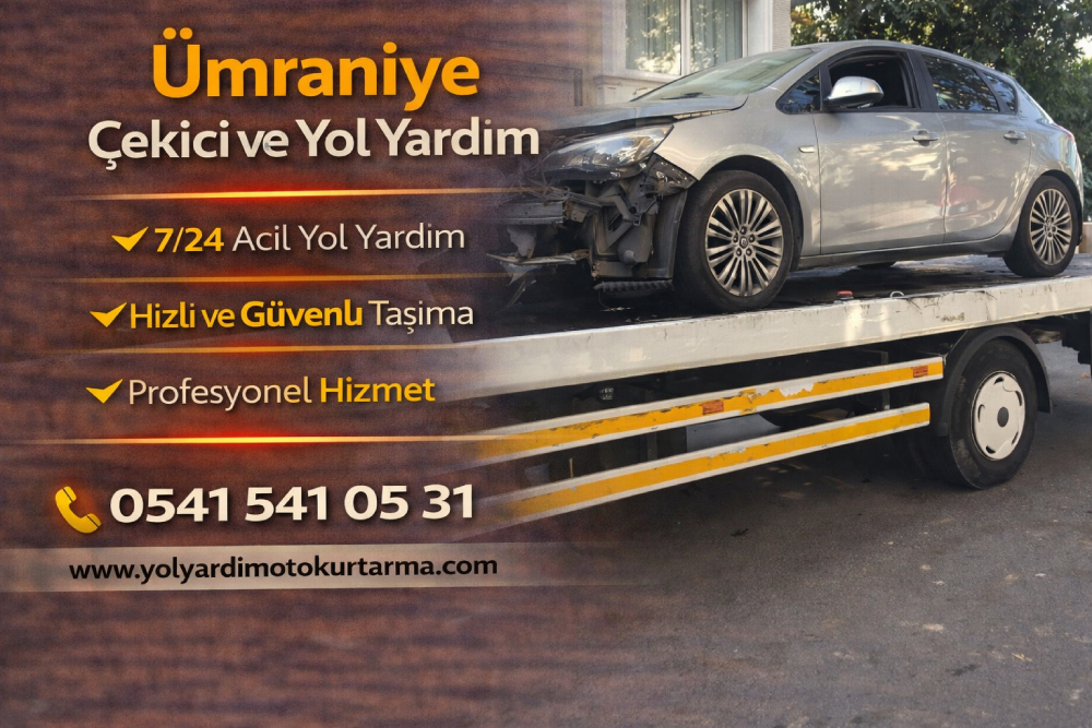 Ümraniye çekici ve yol yardım hizmeti kapsamında arızalı aracın platformlu çekici ile güvenli şekilde taşınması