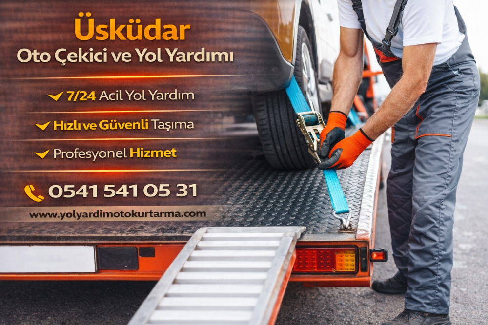 Üsküdar oto çekici hizmetinde aracın platforma güvenli şekilde sabitlenmesi