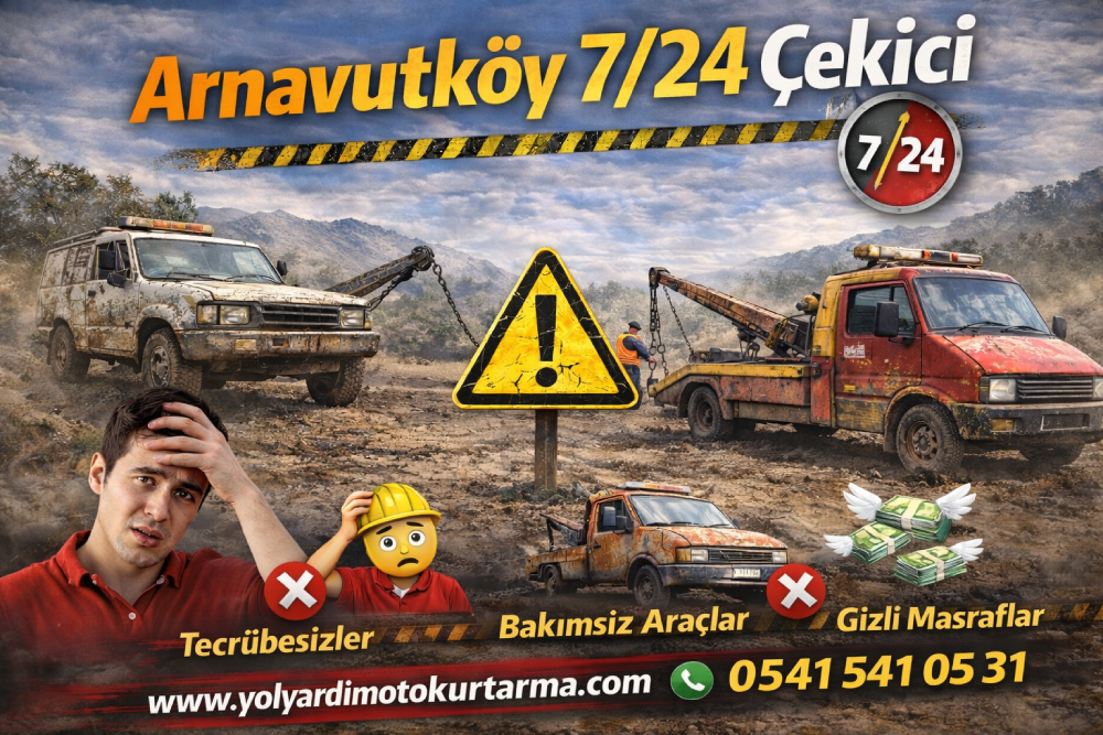 Arnavutköy 7/24 çekici hizmeti veren yol yardım aracının arızalı otomobili güvenli şekilde taşımasını gösteren oto çekici görseli