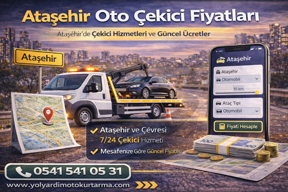 Ataşehir oto çekici hizmetleri ve fiyatları, şehir içi ve şehirler arası araç çekme hizmeti