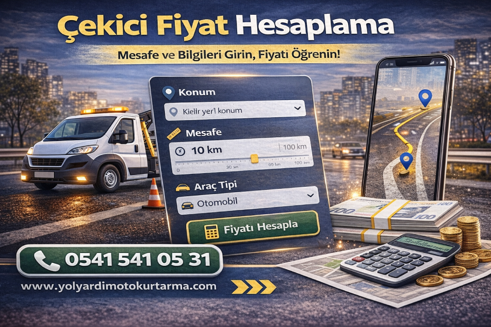 çekici fiyat hesaplama aracı ile km başına çekici ücreti ve toplam araç çekme maliyeti hesaplama