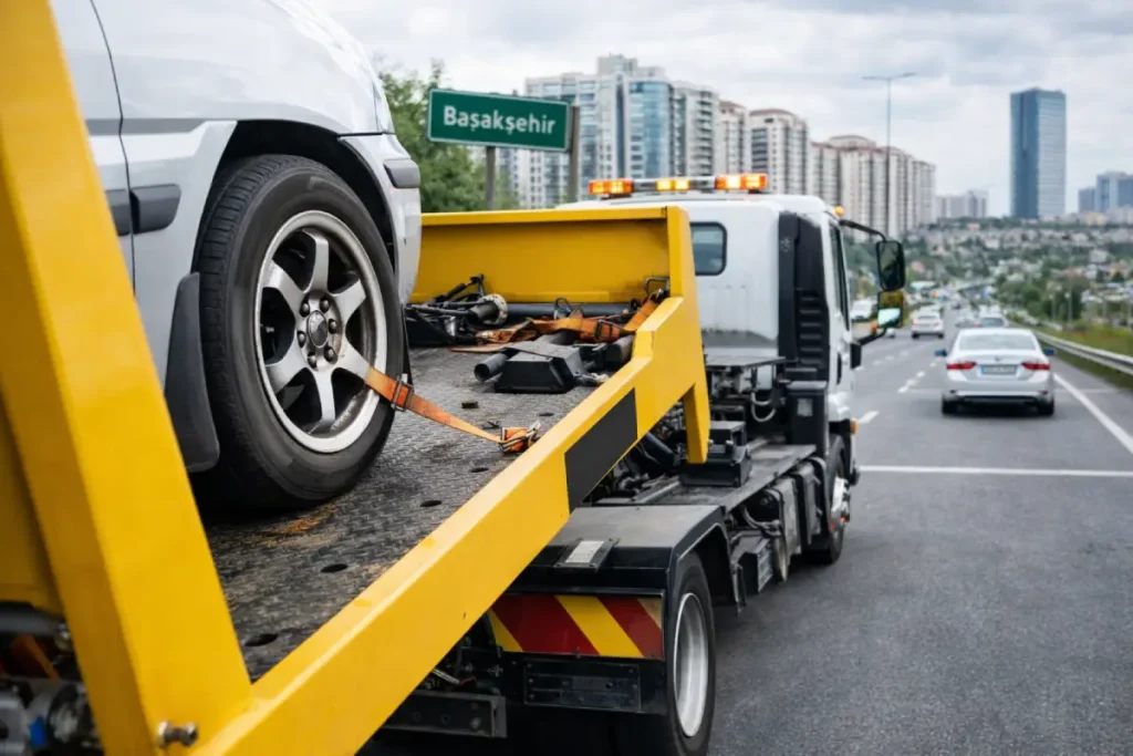 Başakşehir oto çekici arızalanan aracı platformlu çekici ile taşıma hizmeti Başakşehir araç kurtarma ve yol yardım