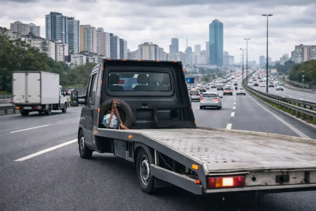 E5 karayolu kaza sonrası çekici hizmeti kaza yapan aracın oto çekici ile taşınması E5 araç kurtarma ve yol yardım