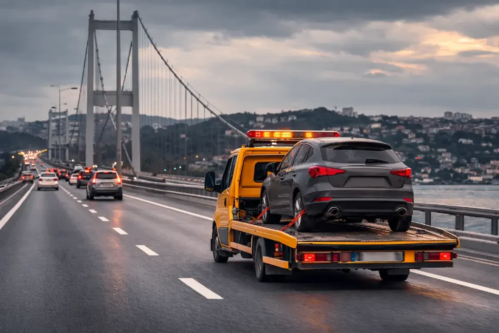 FSM köprüsü kaza sonrası çekici hizmeti kazalı aracın oto çekici ile taşınması Fatih Sultan Mehmet Köprüsü araç kurtarma