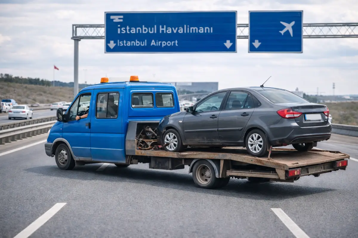 İstanbul Havalimanı yolu oto çekici hizmeti araç taşıma ve yol yardım işlemi